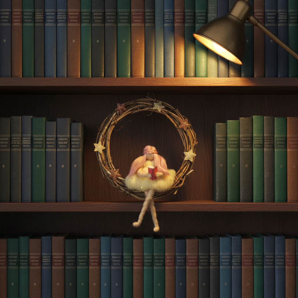 Starlight Dream Fairy – Handcrafted Wreath Ornament with Pink Hair and Book