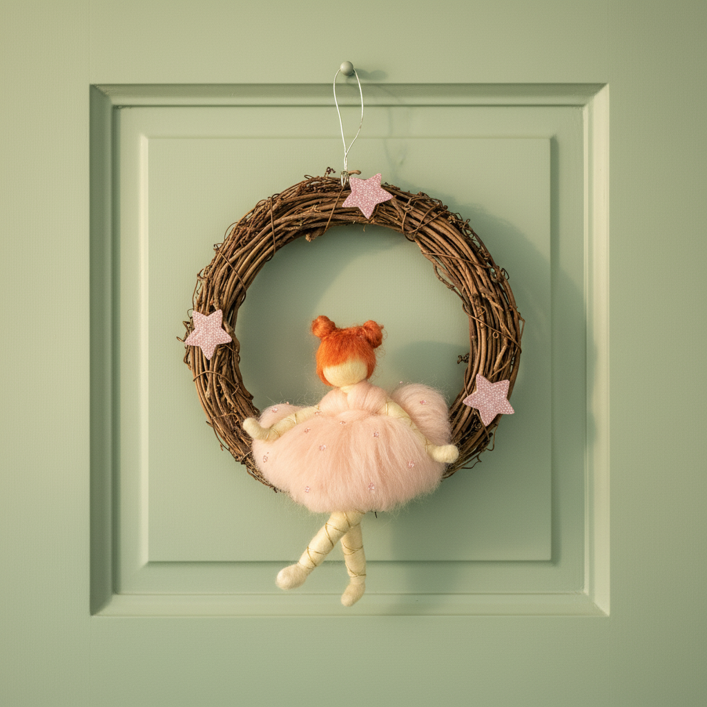 Peach Blossom Fairy – Handcrafted Wreath Ornament with Pink Stars