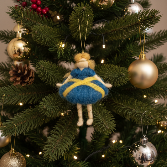 Nordic Winter Fairy – Handcrafted Ornament in Blue and Gold - St Albans Edition