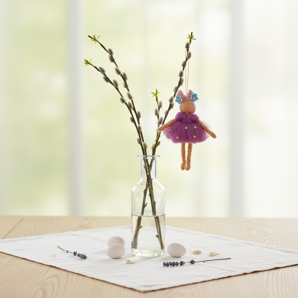 Handmade Purple Needle Felted Fairy Ornament - Whimsical Wool Fairy Hanging Decoration