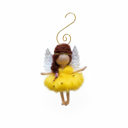 Handmade Felt Angel Ornament with Sparkle Wings and Star Dress