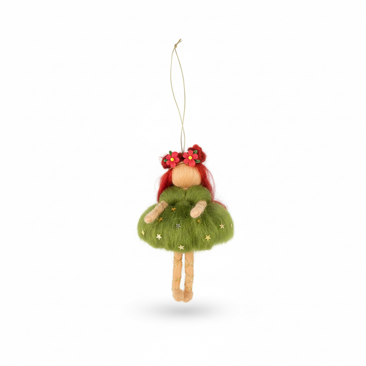 Needle Felted Green Forest Fairy Ornament - Handmade Christmas Tree Decoration