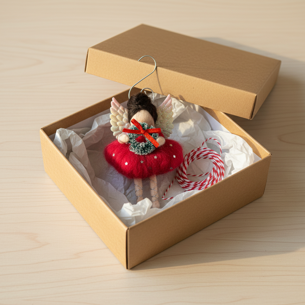 Handmade Christmas Angel Tree Decoration with Wreath - Festive Felt Fairy Ornament