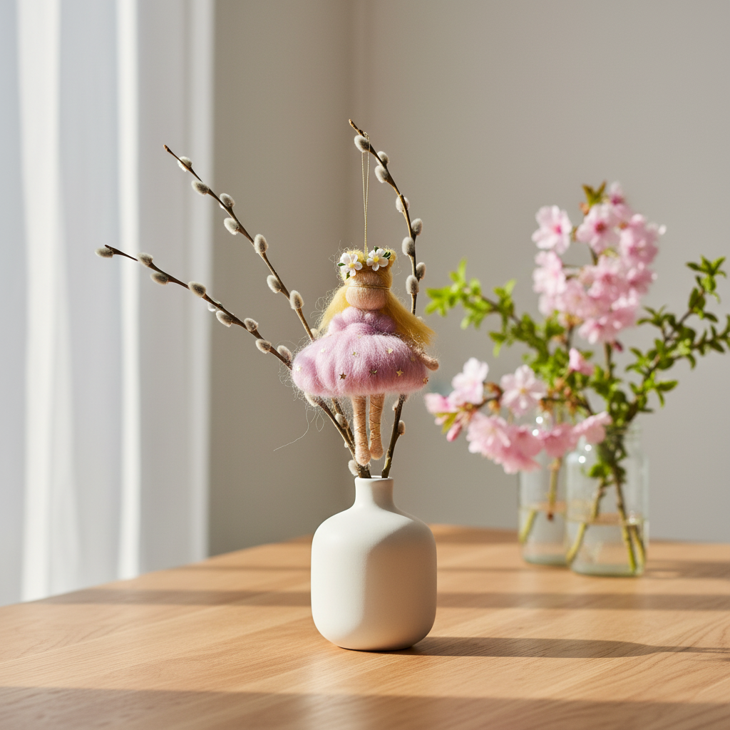 Handmade Needle Felted Pink Star Fairy Ornament - Whimsical Nursery Decor and Gift