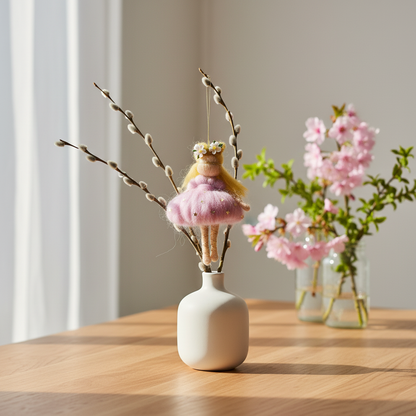 Handmade Needle Felted Pink Star Fairy Ornament - Whimsical Nursery Decor and Gift