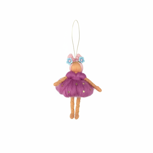 Handmade Purple Needle Felted Fairy Ornament - Whimsical Wool Fairy Hanging Decoration