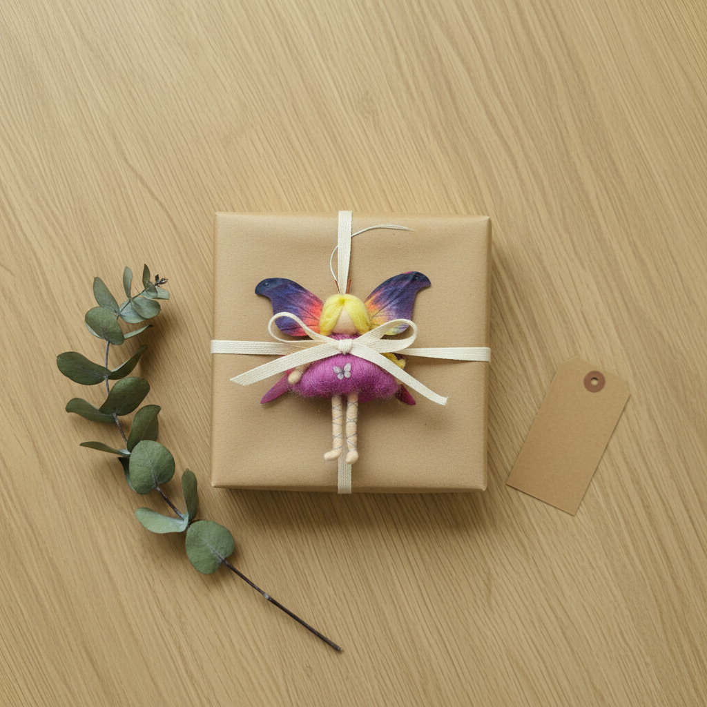 Handmade Needle Felted Fairy Ornament - Purple Butterfly Forest Spirit - Whimsical Home Decor Gift