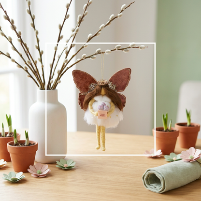 Handmade Best Wishes Fairy Ornament - Brown Velvet Winged Whimsical Fairy Doll Gift