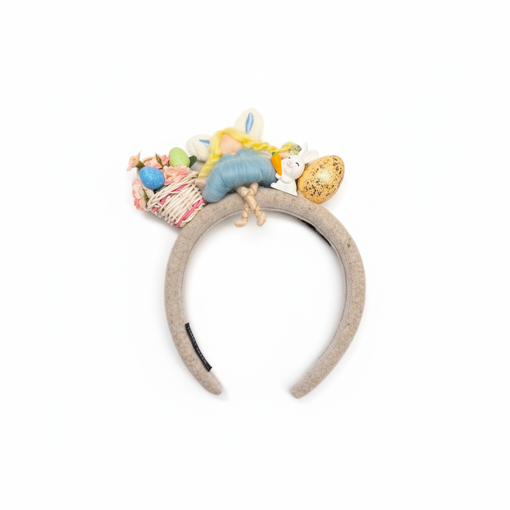 Handmade Easter Bunny and Felt Doll Whimsical Alice Band for Spring Celebrations