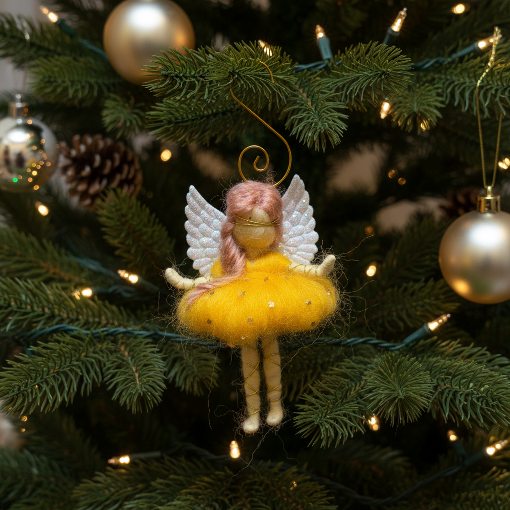 Handmade Fairy Angel Christmas Tree Ornament, Whimsical Felt Decoration, 10cm Tall