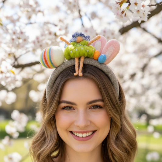 Handmade Easter Fairy and Bunny Ears Headband – Whimsical Felted Spring Hair Accessory