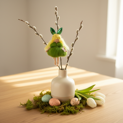 Handmade Needle Felted Woodland Fairy with Bunny - Whimsical Forest Sprite Hanging Ornament