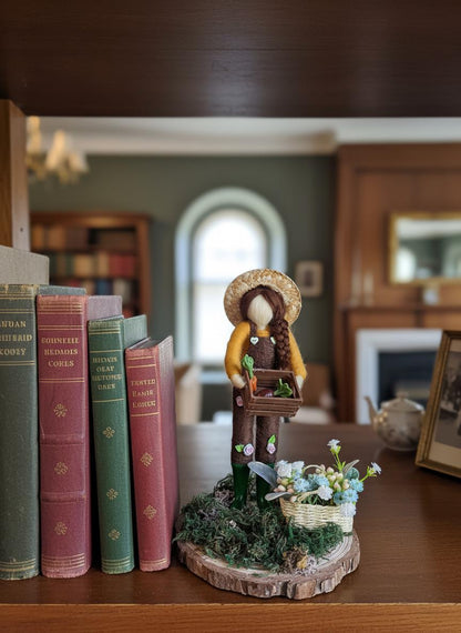 Charming Handmade Felted Gardener Figure with Veg & Flowers - British Artisan Home Decor Gift