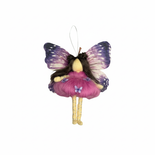 Handmade Purple Butterfly Fairy Ornament - Whimsical Felted Sprite Hanging Decoration
