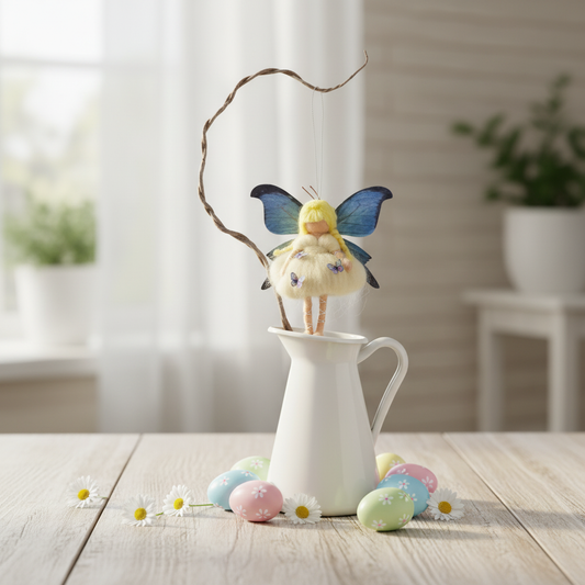 Handmade Needle Felted Butterfly Fairy Ornament - Whimsical Hanging Decoration