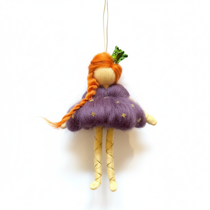 Handmade Felt Princess Doll Ornament with Green Crown | Whimsical Fairy Figurine