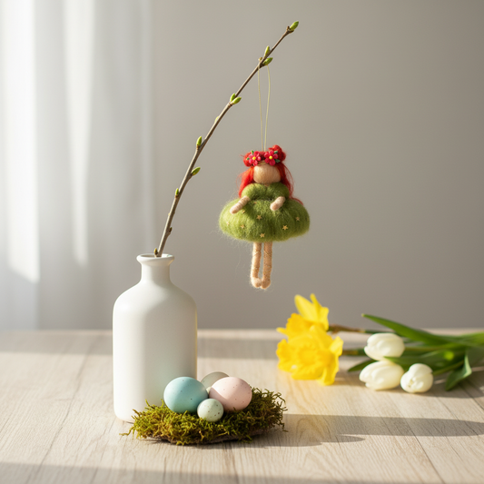 Needle Felted Green Forest Fairy Ornament - Handmade Christmas Tree Decoration