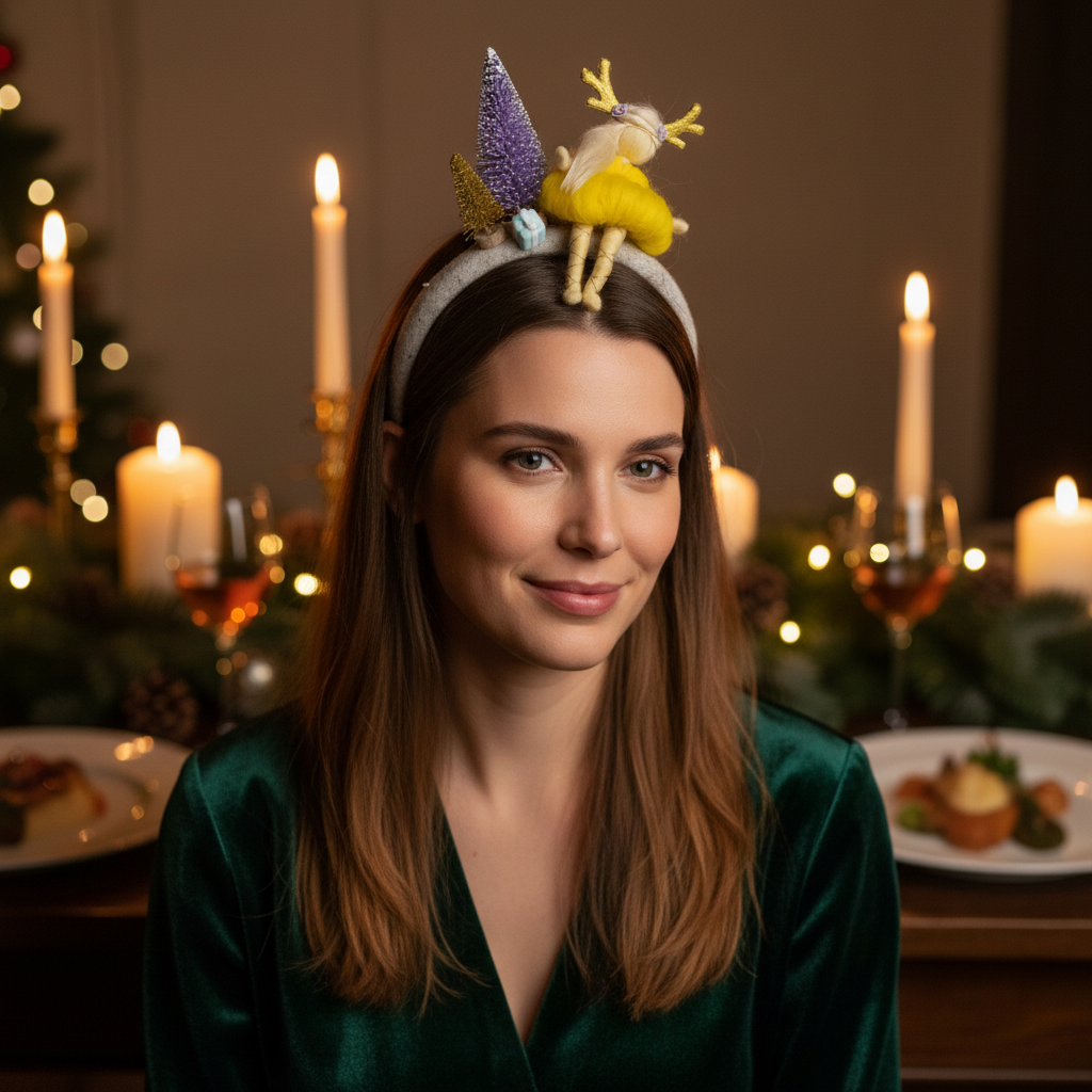 Handcrafted Felted Christmas Fairy Headband – Golden Reindeer Fairy
