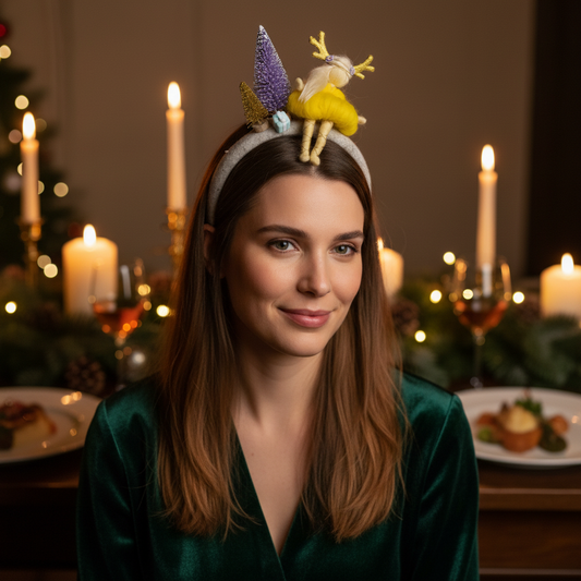 Handcrafted Felted Christmas Fairy Headband – Golden Reindeer Fairy