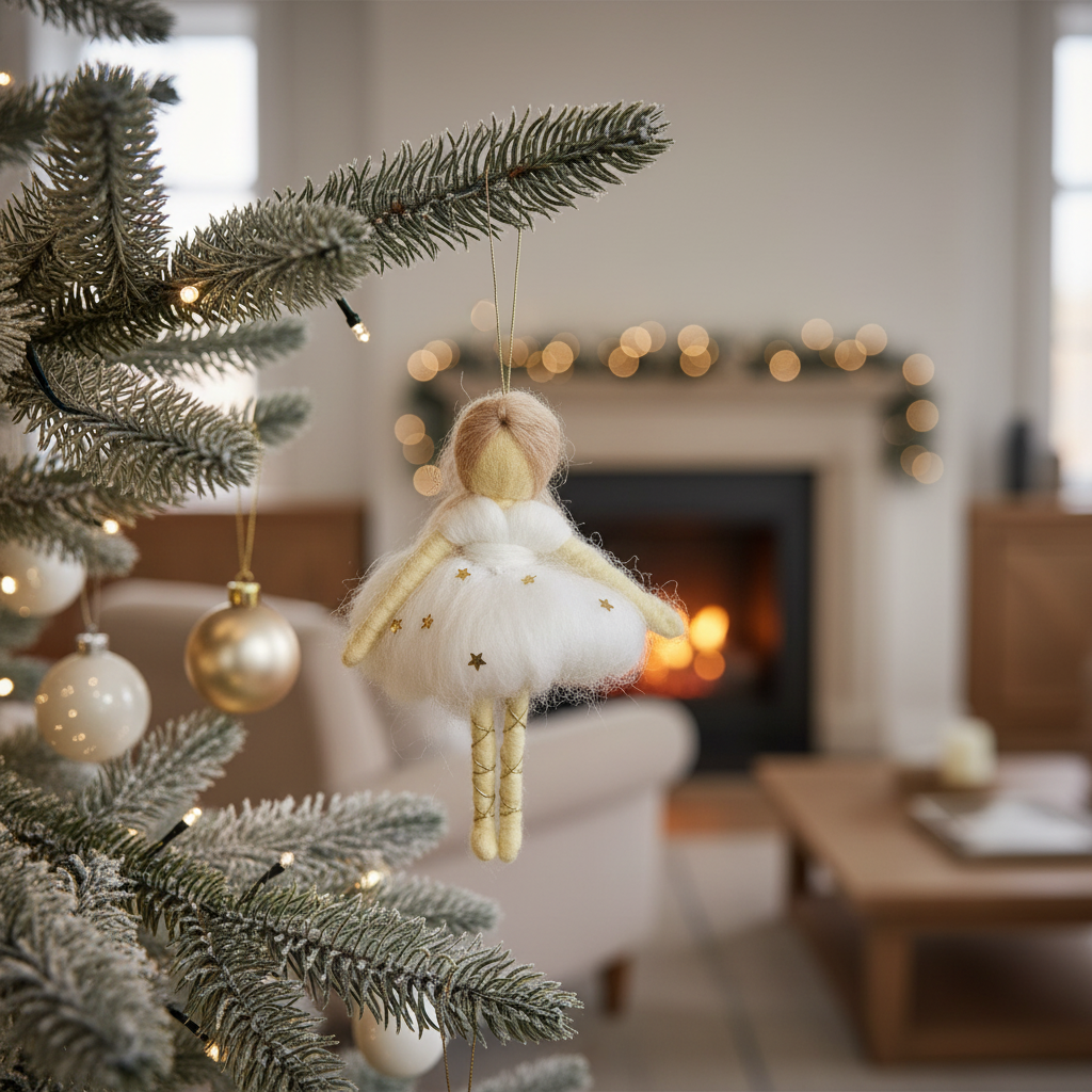 Celestial Star Fairy – Handcrafted Ornament in White and Gold