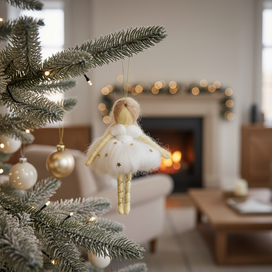 Celestial Star Fairy – Handcrafted Ornament in White and Gold