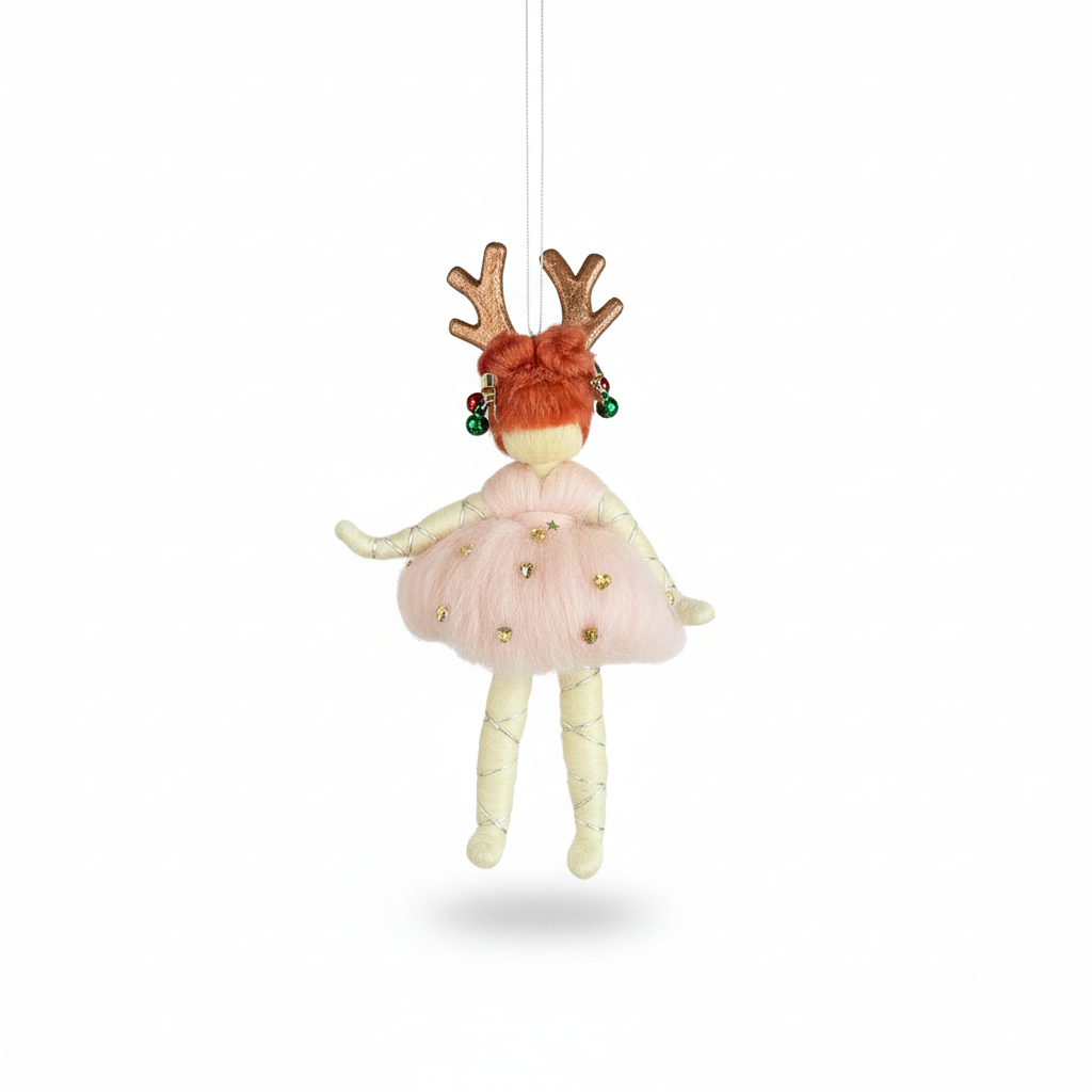 Reindeer Fairy – Handcrafted Christmas Ornament with Antlers and Bells