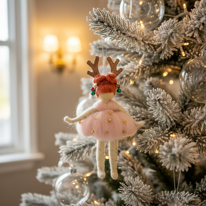 Reindeer Fairy – Handcrafted Christmas Ornament with Antlers and Bells