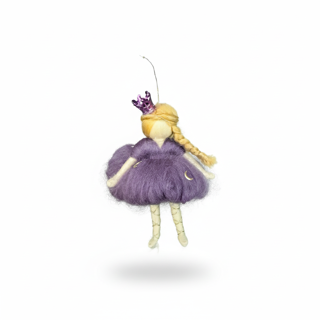 Midnight Moon Fairy – Handcrafted Ornament with Purple Dress and Crown