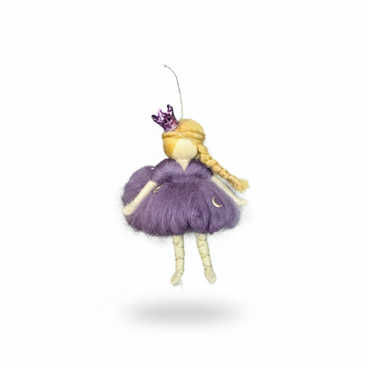 Midnight Moon Fairy – Handcrafted Ornament with Purple Dress and Crown