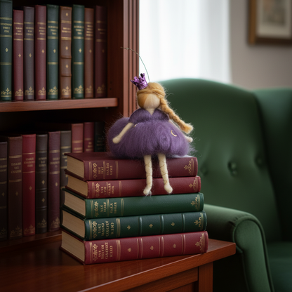 Midnight Moon Fairy – Handcrafted Ornament with Purple Dress and Crown