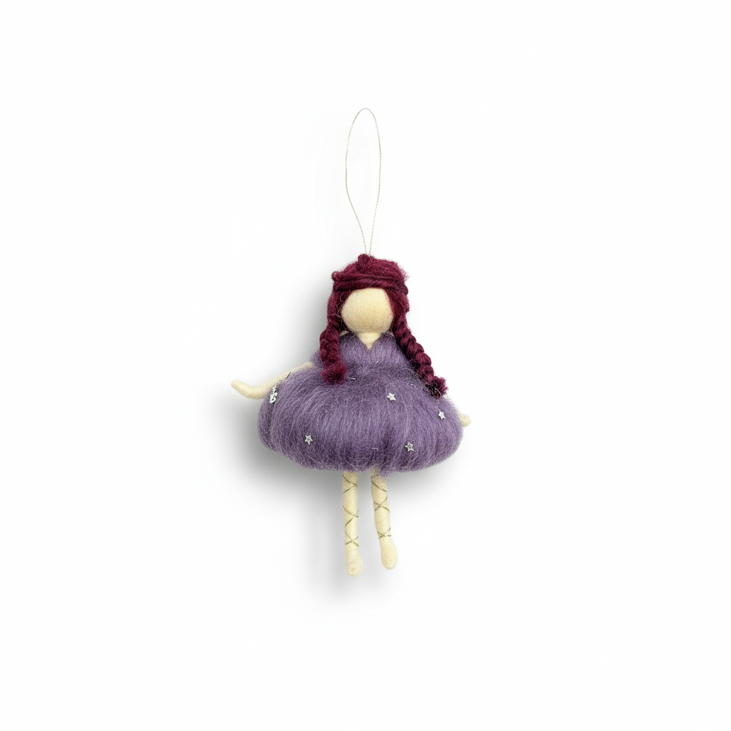 Twilight Star Fairy – Handcrafted Ornament with Purple Dress and Braided Hair