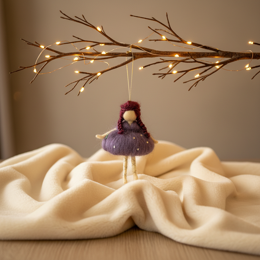 Twilight Star Fairy – Handcrafted Ornament with Purple Dress and Braided Hair