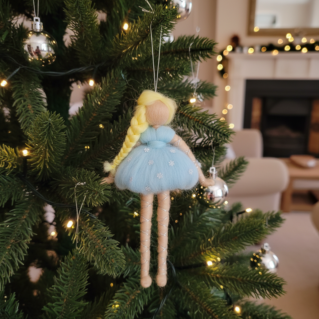 Frostlight Fairy – Handcrafted Ornament in Ice Blue Dress
