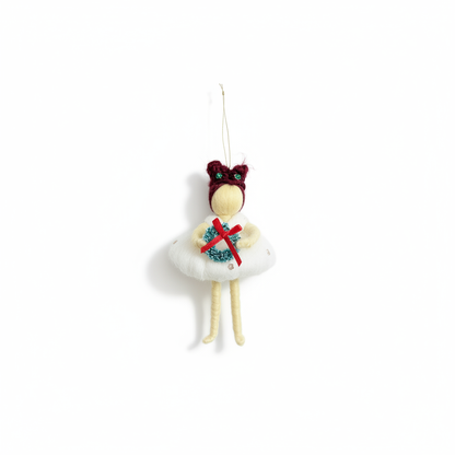 Holly Wreath Fairy – Handcrafted Christmas Ornament with Red Hair and Green Wreath