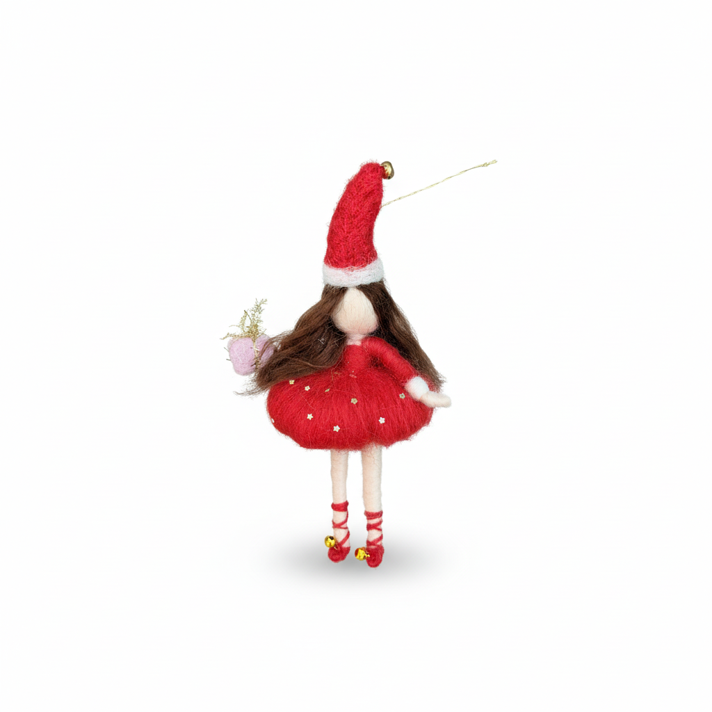Festive Gift Fairy – Handcrafted Ornament with Santa Hat and Present