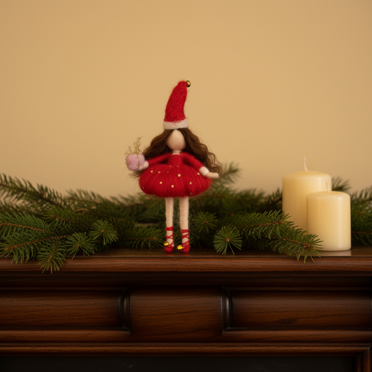 Festive Gift Fairy – Handcrafted Ornament with Santa Hat and Present