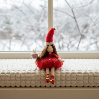 Festive Gift Fairy – Handcrafted Ornament with Santa Hat and Present