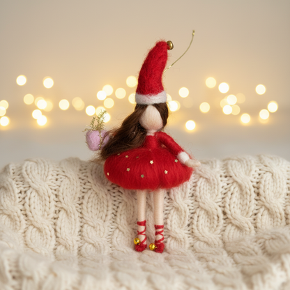 Festive Gift Fairy – Handcrafted Ornament with Santa Hat and Present