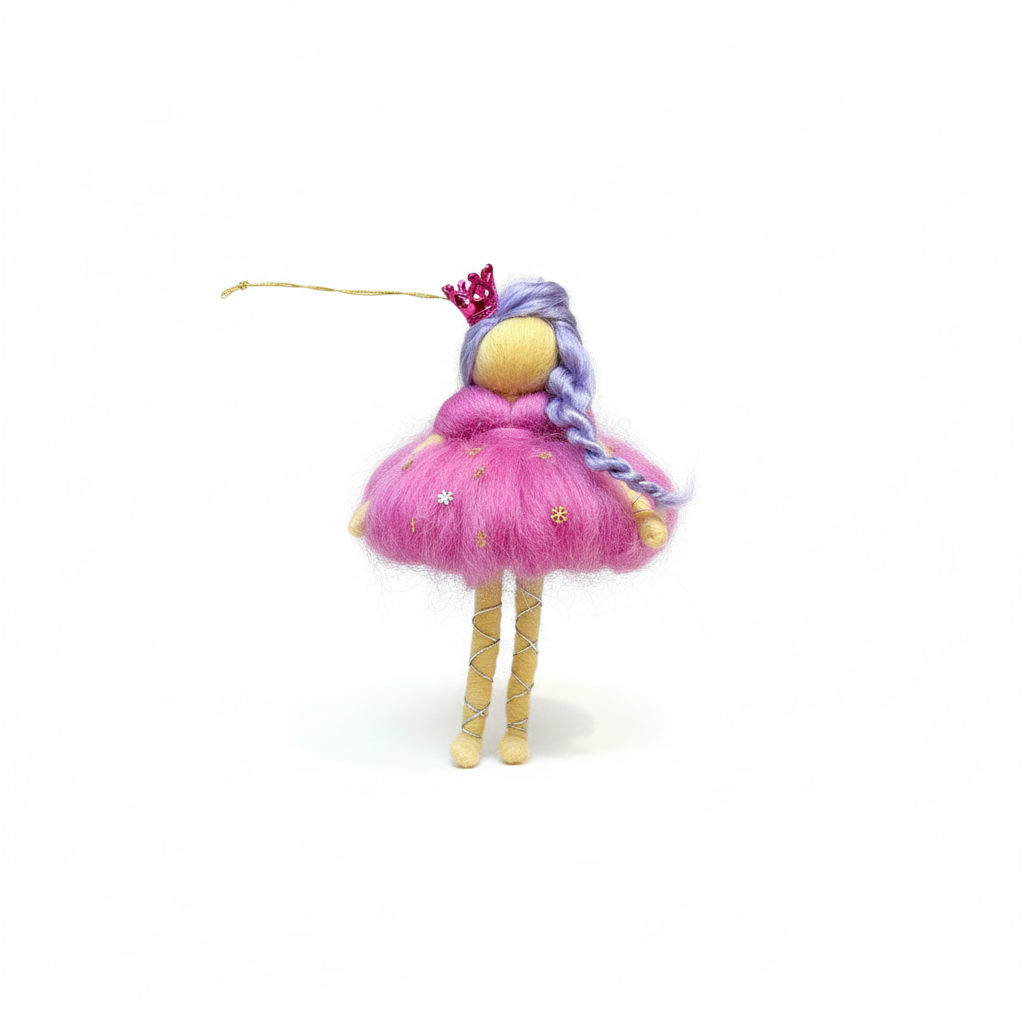 Enchanting Needle-Felted Princess Doll with Crown - Handmade Wool Fairy Ornament