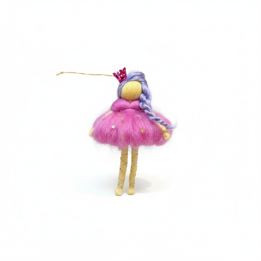 Enchanting Needle-Felted Princess Doll with Crown - Handmade Wool Fairy Ornament