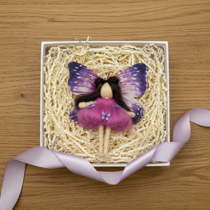 Handmade Purple Butterfly Fairy Ornament - Whimsical Felted Sprite Hanging Decoration