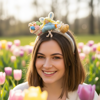 Handmade Easter Bunny and Felt Doll Whimsical Alice Band for Spring Celebrations