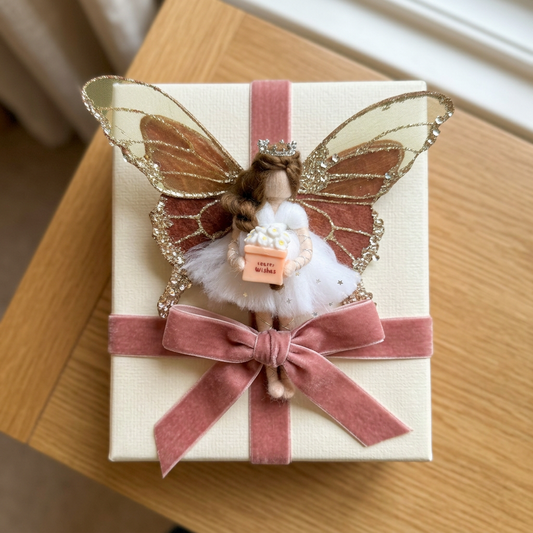 Handmade Fairy Doll Ornament with Brown Butterfly Wings and Best Wishes Gift Box