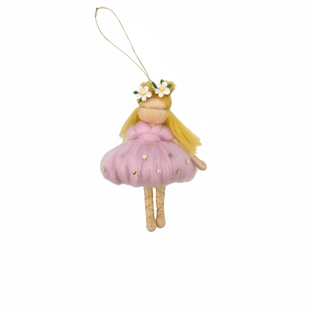 Handmade Needle Felted Pink Star Fairy Ornament - Whimsical Nursery Decor and Gift