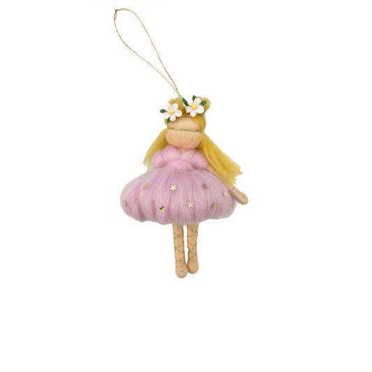 Handmade Needle Felted Pink Star Fairy Ornament - Whimsical Nursery Decor and Gift