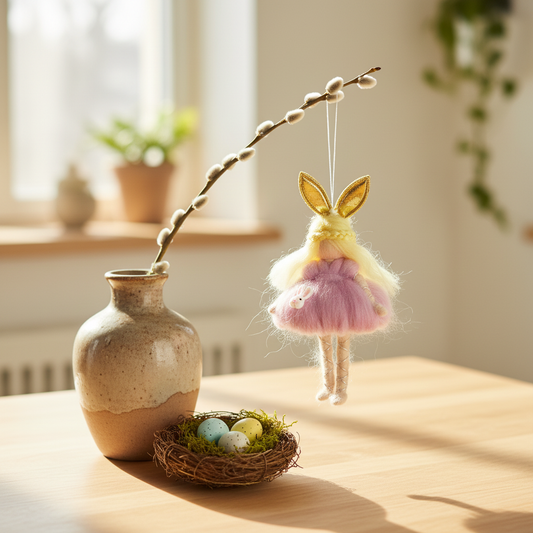 Handmade Needle Felted Bunny Fairy Ornament - Lilac Whimsical Easter Nursery Decoration