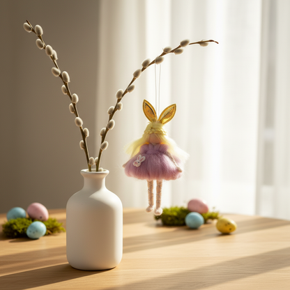 Handmade Needle Felted Bunny Fairy Ornament - Lilac Whimsical Easter Nursery Decoration