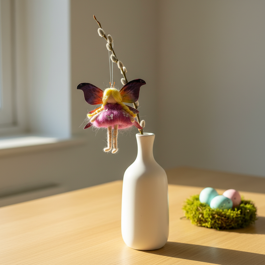 Handmade Needle Felted Fairy Ornament - Purple Butterfly Forest Spirit - Whimsical Home Decor Gift