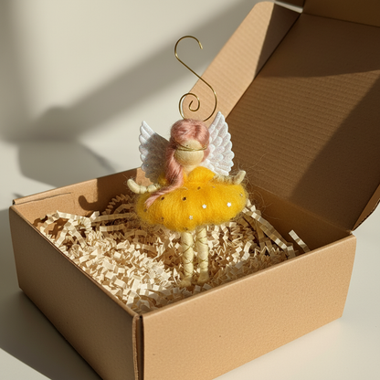 Handmade Fairy Angel Christmas Tree Ornament, Whimsical Felt Decoration, 10cm Tall