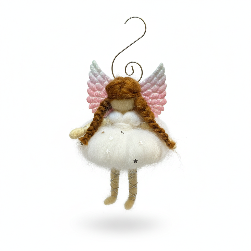 Whimsical Handmade Felt Fairy Angel Christmas Ornament with Glitter Wings